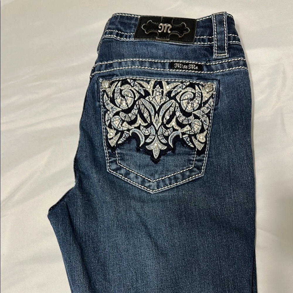 Miss Me Straight Leg Jeans with Embroidered Details
